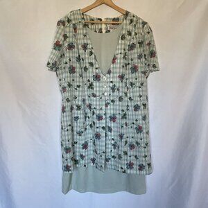 Lady Dorby vintage dress floral padded shoulders size 18‎ checkered green button